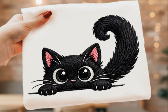 Download Funny Black Cat Embroidery Illustration - Premium Resources