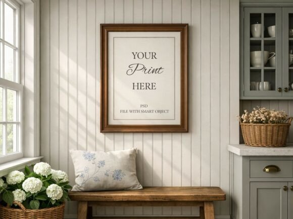 Download Farmhouse Kitchen Wood Frame Mockup - Wood frame mockup Collection
