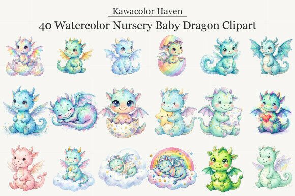 Download Watercolor Nursery Baby Dragon Clipart - Watercolor nursery Collection