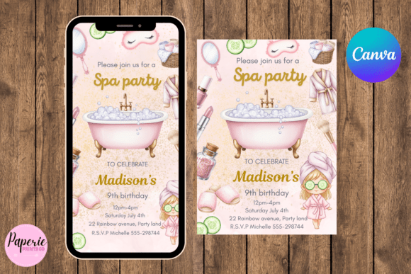 Download Spa Birthday Party Invitation Editable - Party invitation Collection