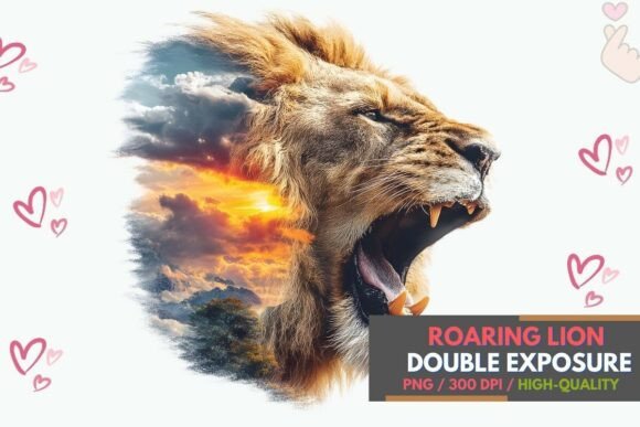 Download Roaring Lion Double Exposure Sunset Art - Roaring lion Collection