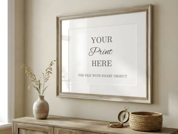 Download Horizontal Beige Wood Frame Mockup - Wood frame mockup Collection