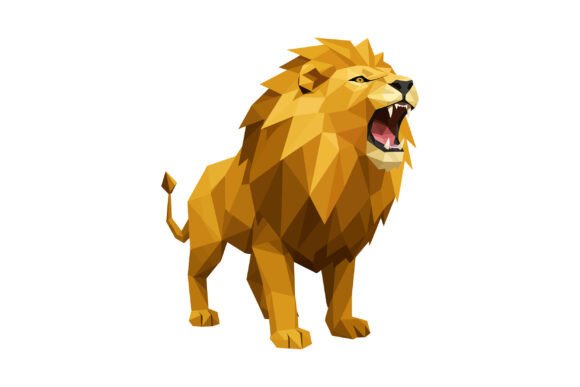 Download Roaring Lion with Geometric Mane in Poly - Roaring lion Collection