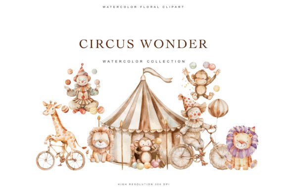 Download Watercolor Nursery Circus Clipart Set - Watercolor nursery Collection