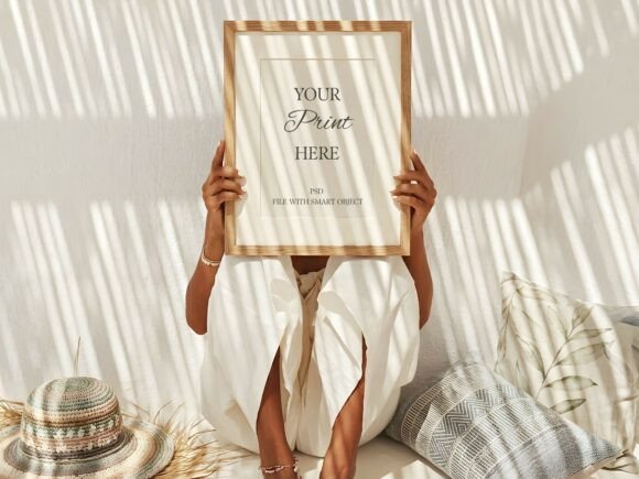 Download Wood Frame Mockup Woman Holding Boho - Wood frame mockup Collection